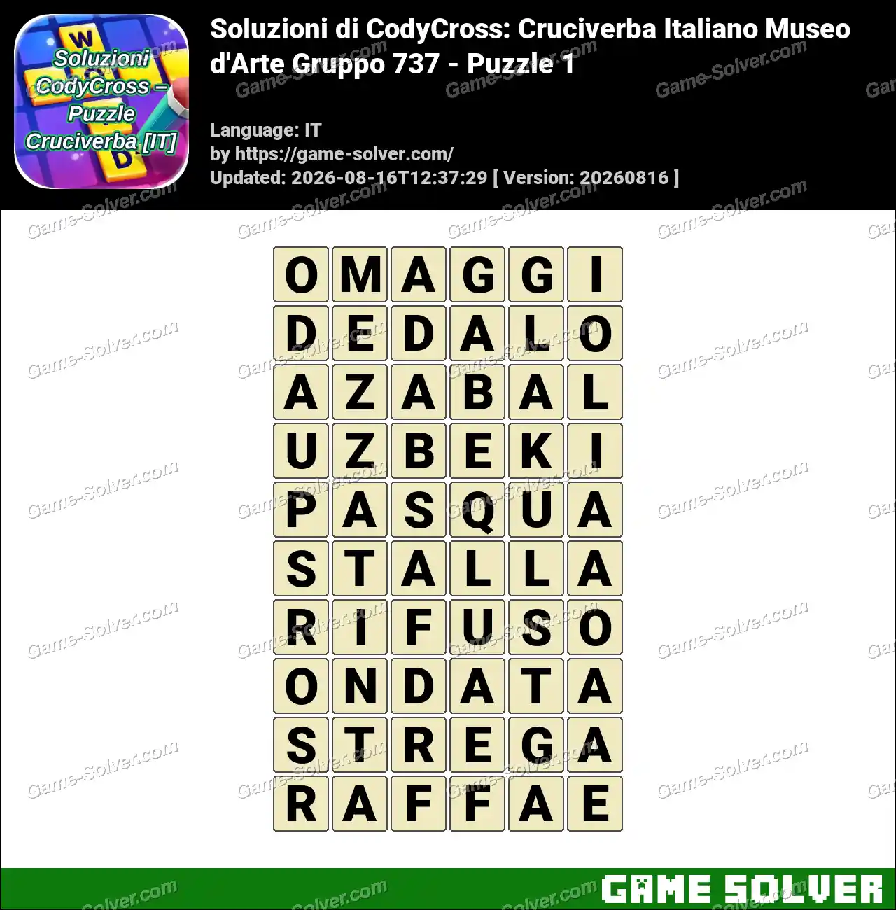 Soluzioni di CodyCross: Cruciverba Italiano Museo d’Arte Gruppo 737 – Puzzle 1